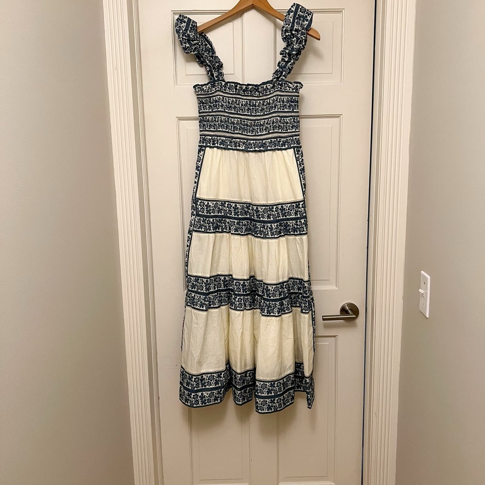 SEA New York Smocked Cream and Navy Dress - Picture 9 of 11